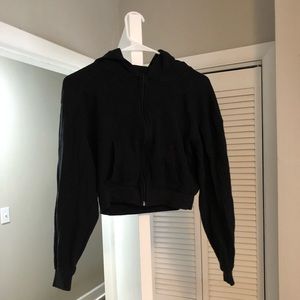 SKIMS WAFFLE COLLECTION CROPPED HOODIE BLACK SIZE MEDIUM ONYX